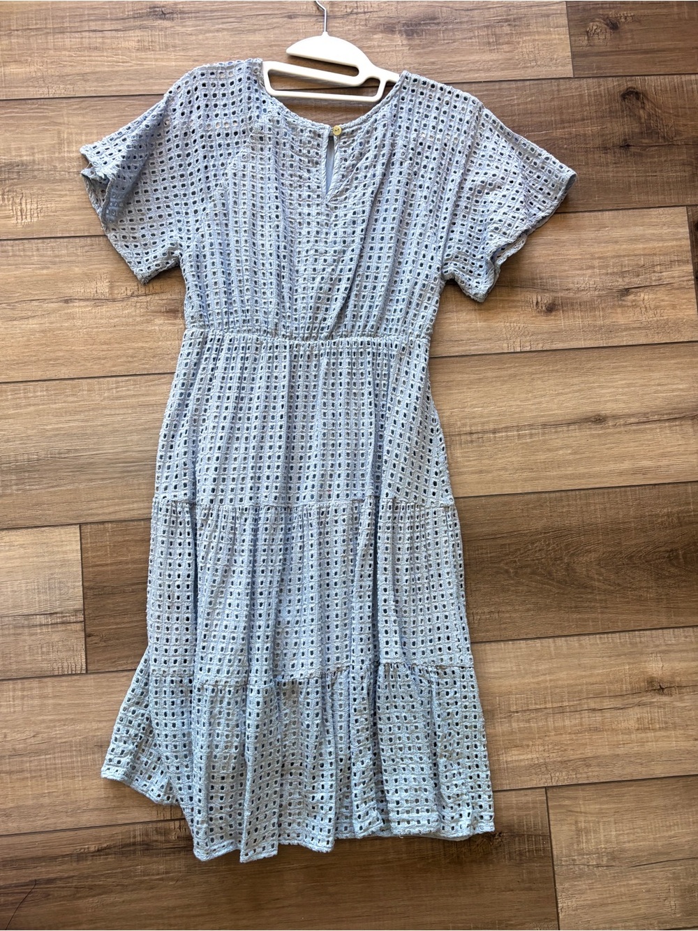 Ces Femme Light Blue Eyelet knee length tiered Midi Dress - Picture 3 of 8